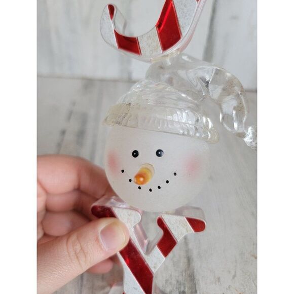 Snowman Joy candy cane striped face ornament Xmas decor - Picture 5 of 11